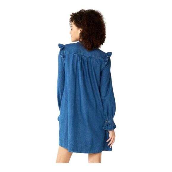 DRAPER JAMES RSVP Ruffle Bib Medium Wash Denim Jean Sheath Mini Dress Size M - Picture 15 of 15